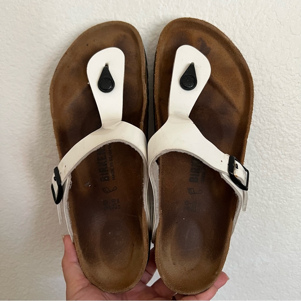 Birkenstock Gizeh White Patent Leather Sandals Size 39 L 8-8.5 Regular Wide - Picture 10 of 13